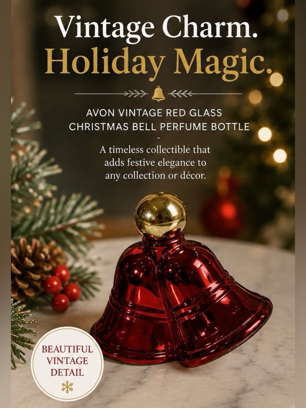 Avon Vintage Red Glass Christmas Bell Perfume Bottle Collectible Holiday Decor